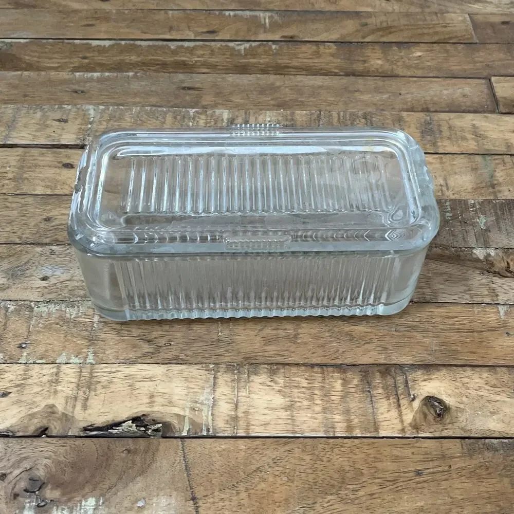 Vintage Anchor Hocking Ribbed Glass Refrigerator Dish With Lid 8.5x4